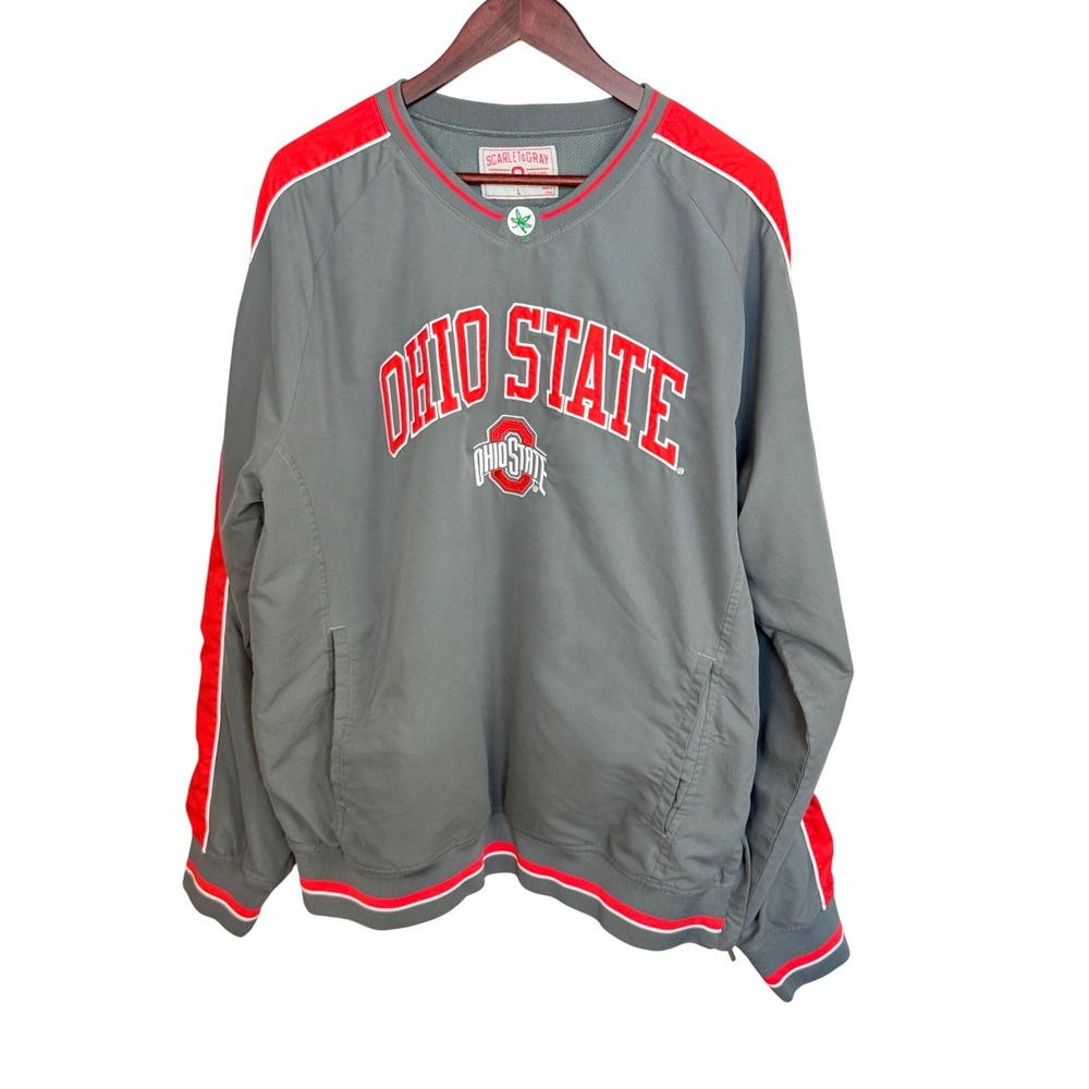 Scarlet & Gray Windshirt Mens L Gray Ohio State Buckeyes Pullover‎ Oversized